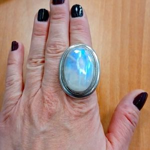Sterling silver large moonstone ring